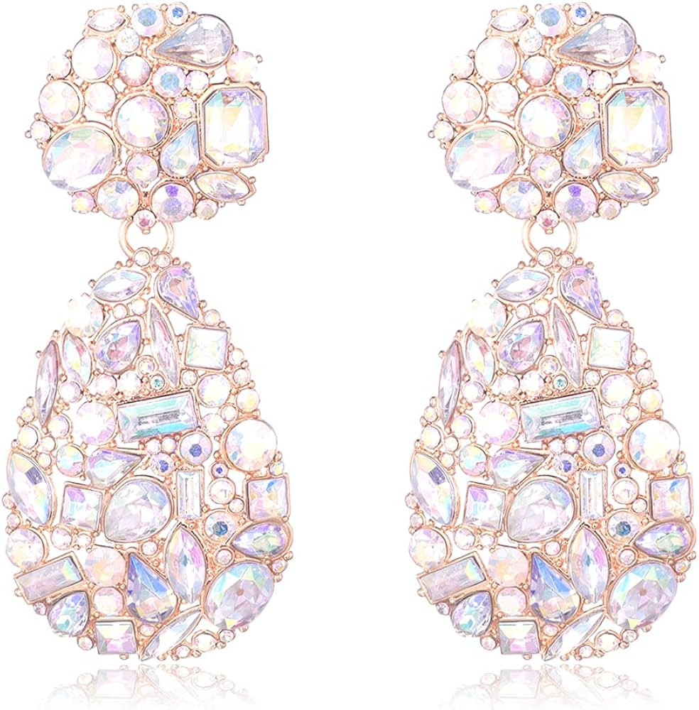Crystals Teardrop Dangle Statement Earrings, Rhinestone Chandelier Fashion Earrings for Women KEL... | Amazon (US)