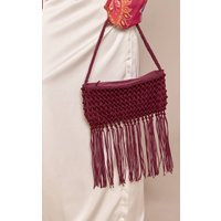 Plum Beaded Fringe Shoulder Bag | PrettyLittleThing US