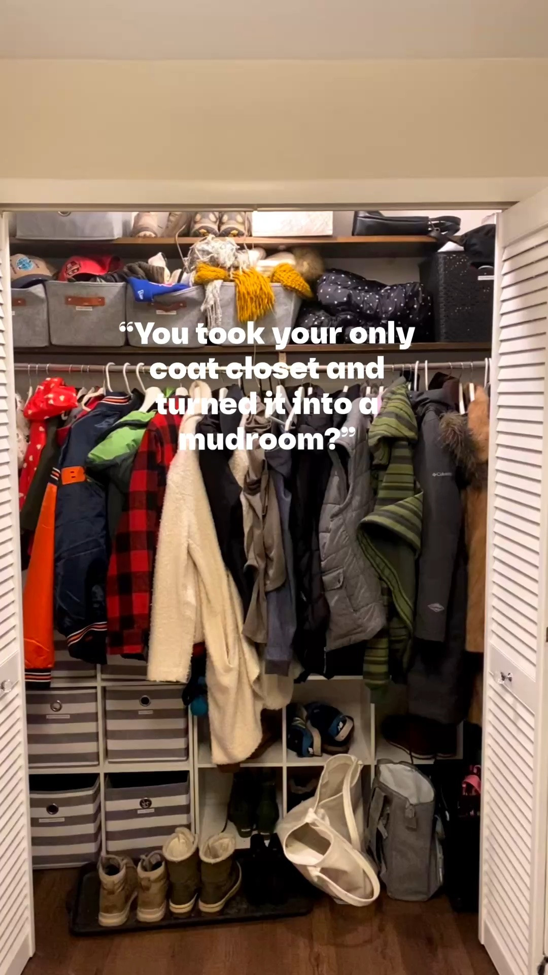 Going to answer some of the most common questions I get about this space 👇🏼

Do I miss the hangers?
Not at all. Hooks are WAY more functional for our lifestyle, especially with three kids coming and going.

Where do you hang/store extra coats?
This space is only for the items we’re using this season. Anything we aren’t currently reaching for gets rotated into storage.

What’s in the baskets up above?
A little bit of everything we need access to, but not necessarily every day:
• Rain gear
• Accessories + extra jackets
• My husband’s work hats
• Shoe cleaner
• Canvas shopping bags
• Grandma has a basket for her things
• Travel items like baby fans, portable sound machines, etc.

Are the backpacks too heavy for the hooks? Where are the hooks from?
We haven’t had an issue! The hooks are mounted directly into studs. Unfortunately, our exact gold hooks are sold out, but I linked similar options.

What’s in the clear bins above the backpacks?
Checklists, homework and other school papers/items that need to go back into their backpacks.

What’s on your checklists?
All of my checklists are available as FREE downloads in my Stan Store, linked in my bio!

Where is the white shoe cabinet from?
Ours was from Amazon, but it’s currently sold out. I linked a few similar options instead.

This little space works HARD for our family, and turning our only coat closet into a mini mudroom is still one of my favorite functional changes we’ve made to our home.

What other questions do you have?

Comment MUDROOM and I’ll send you links to everything!

#LTKdayinmylife #LTKHome #LTKKids