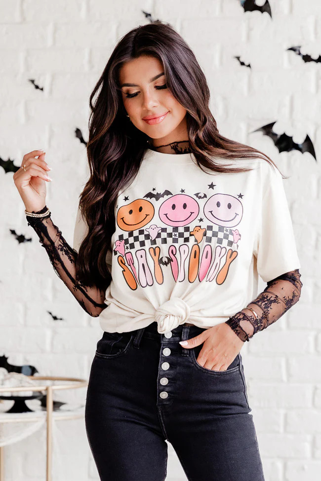 Stay Spooky Ivory Oversized Graphic Tee | Pink Lily
