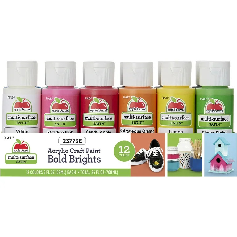Apple Barrel Multi-Surface Acrylic Craft Paint Set, Bold Brights, 12 Pieces | Walmart (US)