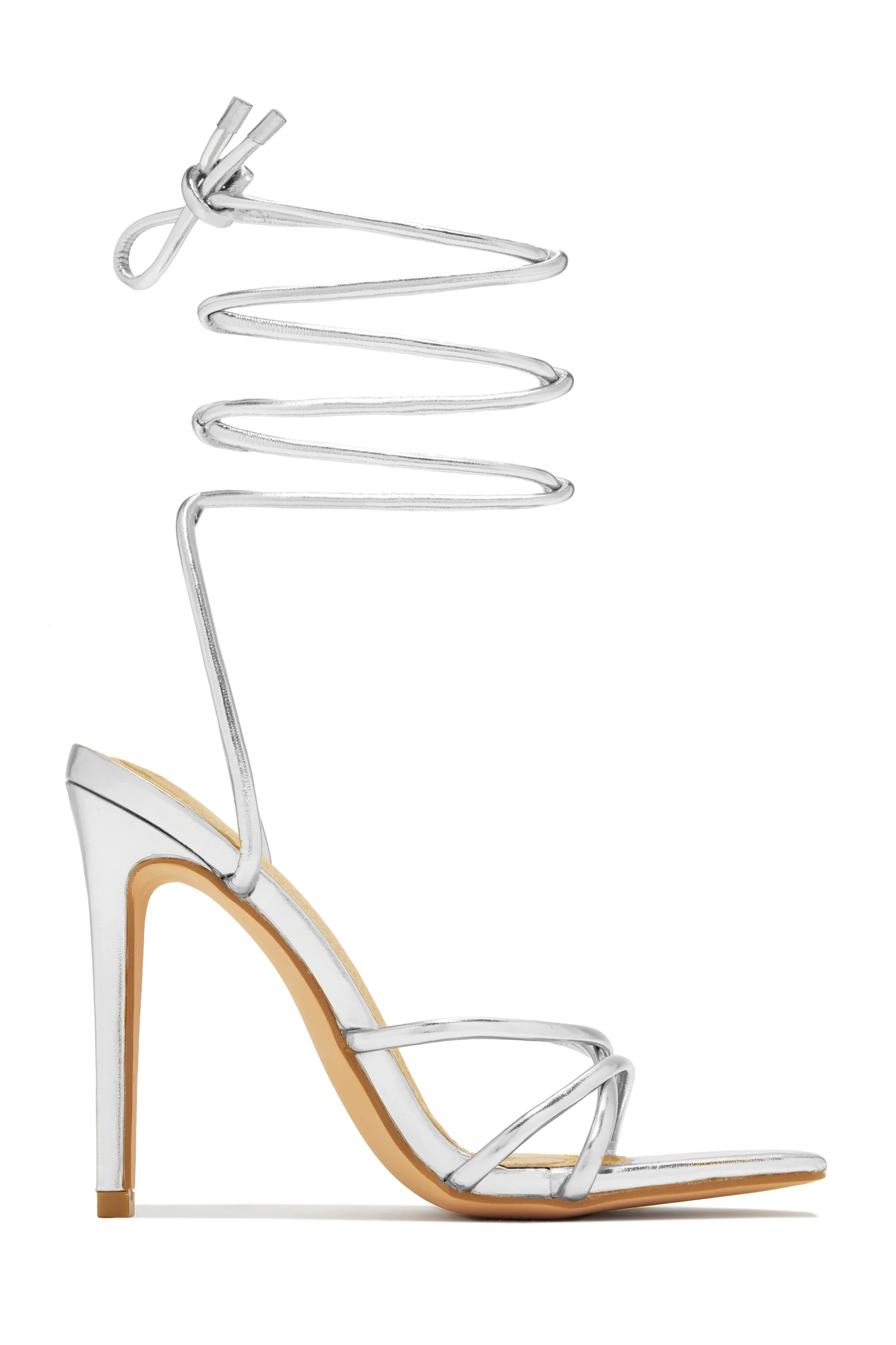 Holly Lace Up Strappy Heels - Silver 5.5 / Silver | MISS LOLA