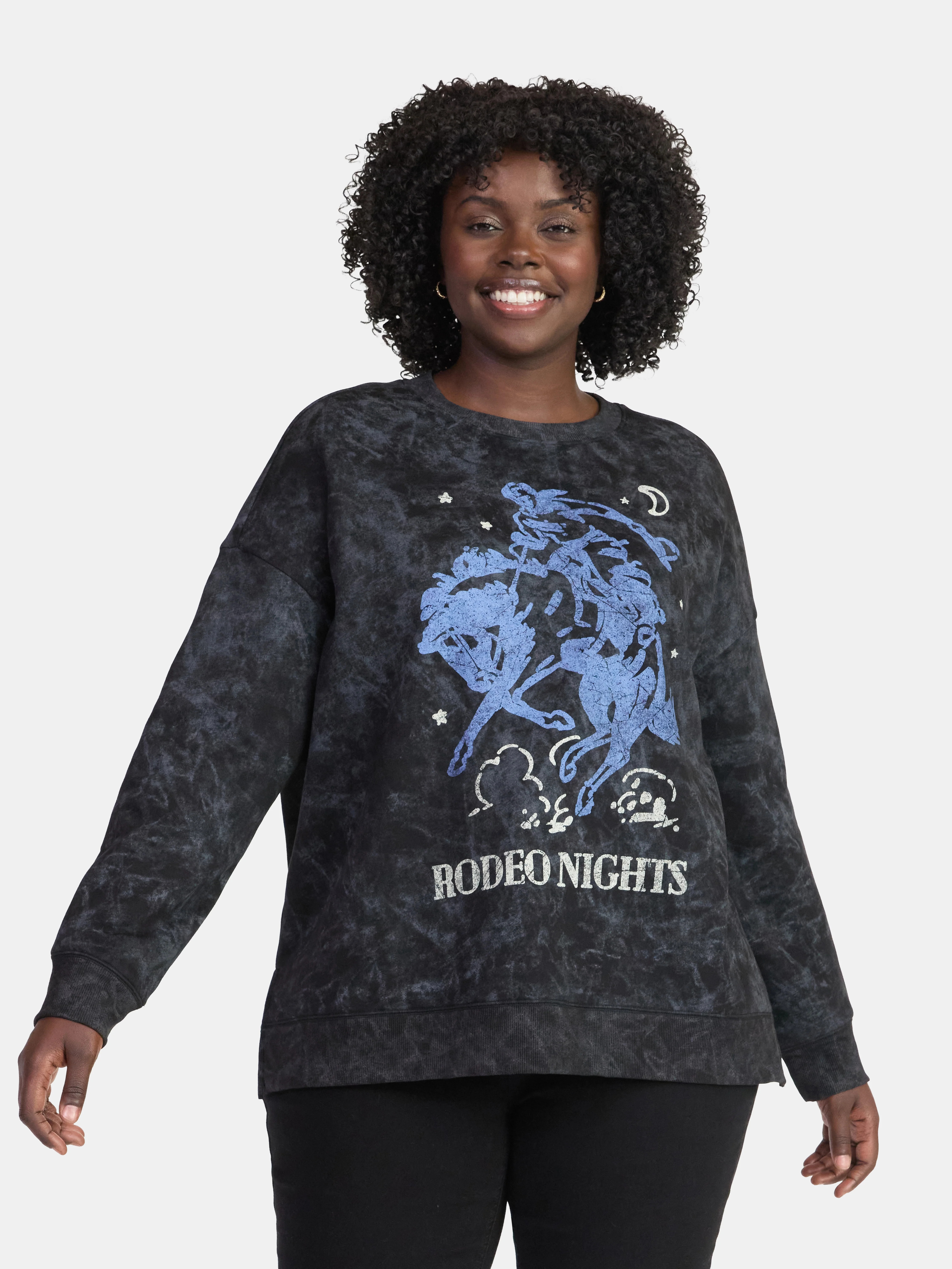 Terra & Sky Women's Plus Size Rodeo Nights Graphic Sweatshirt with Long Sleeves, Sizes 0X-5X | Walmart (US)