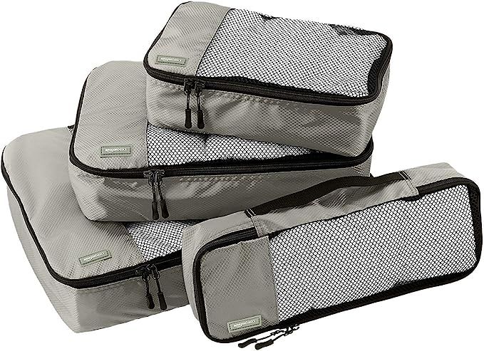 Amazon Basics 4 Piece Packing Travel Organizer Cubes Set, Grey | Amazon (US)