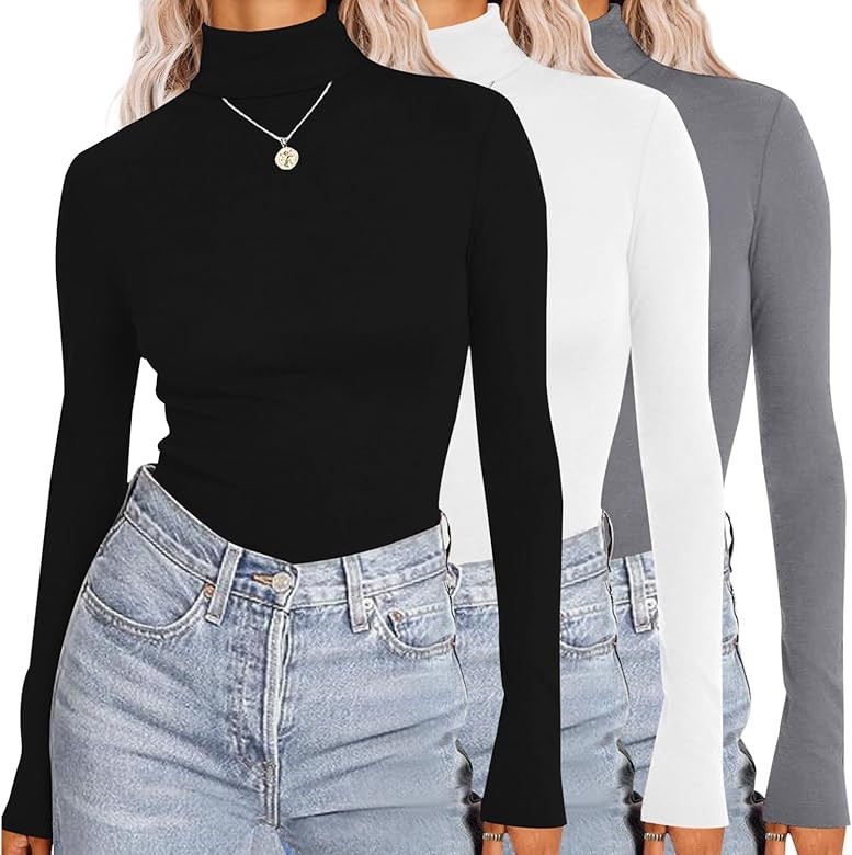 Ekouaer Womens 3 Piece Turtleneck Long Sleeve Shirts Lightweight Basic Slim Fit Soft Thermal Unde... | Amazon (US)