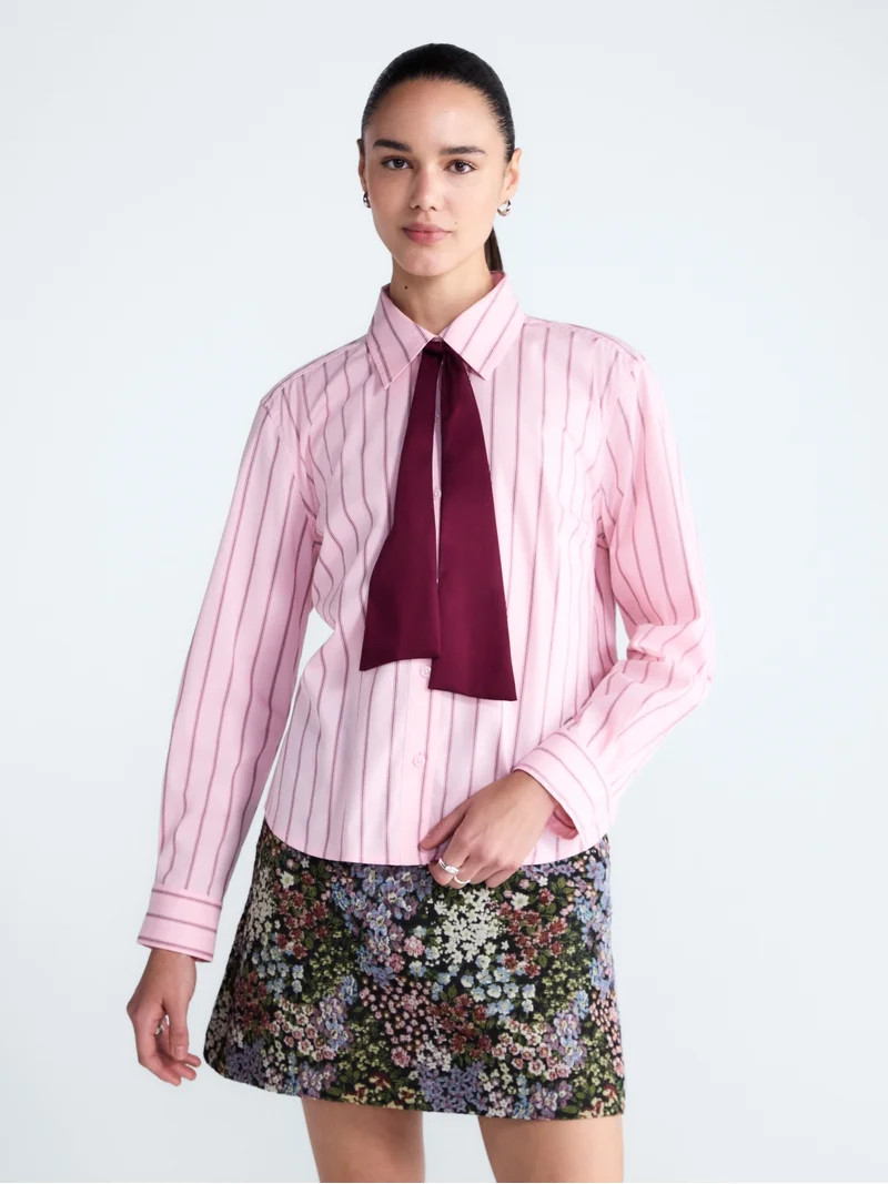 Free Assembly Women's Button Front Shirt with Satin Tie, Sizes XS-XXL | Walmart (US)