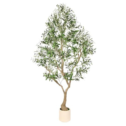FEELEAD Olive Trees Artificial Indoor 7ft - Large Faux Olive Tree with Planter, Tall Fake Olive Tree with Lifelike Branches & Fruits, Artificial Plant in Pot for Home Office Living Room Decor | Amazon (US)