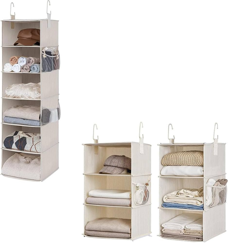 StorageWorks 6-Shelf Hanging Closet Organizer with Two 3-Shelf Separable Closet Hanging Shelves | Amazon (US)