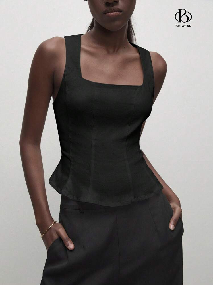 BizChic Top Elegante Branco Sem Mangas Para O Comutamento Das Mulheres, Tecido Elástico | SHEIN