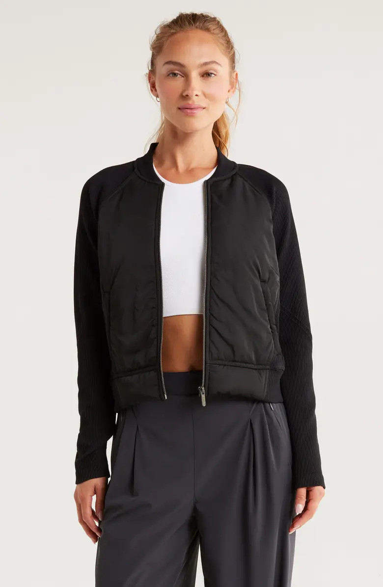 Zella Seamless Mixed Media Bomber Jacket | Nordstrom | Nordstrom