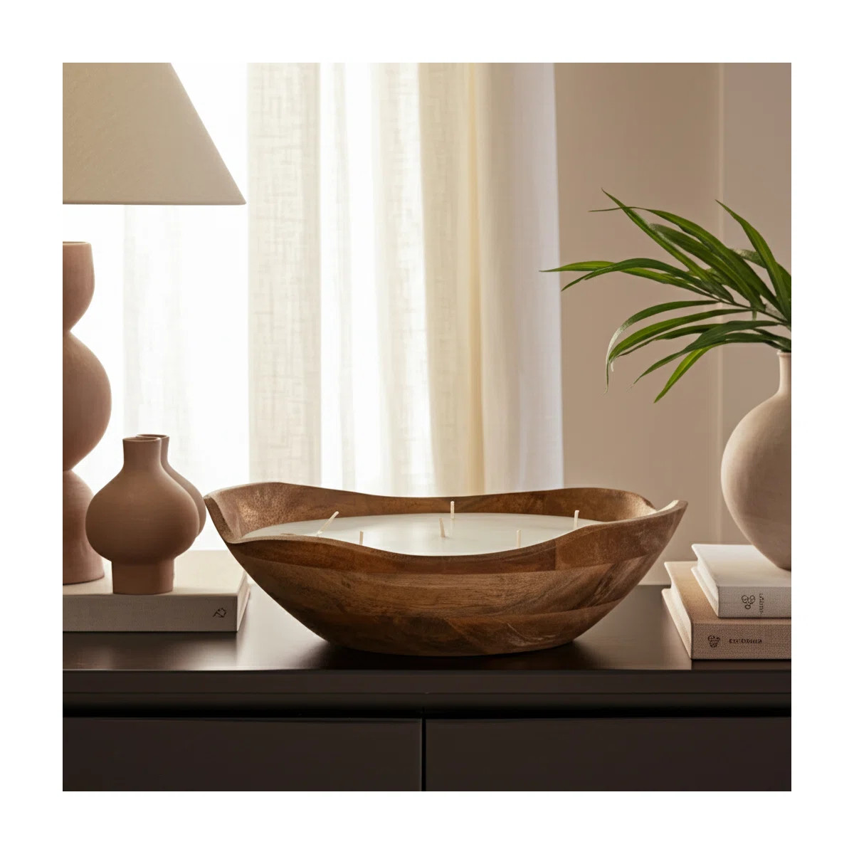 Indoor Mango Wood Wax Candle Bowl with Handcarved Organic Shape and Multi-Wick Design for Decorat... | Wayfair North America