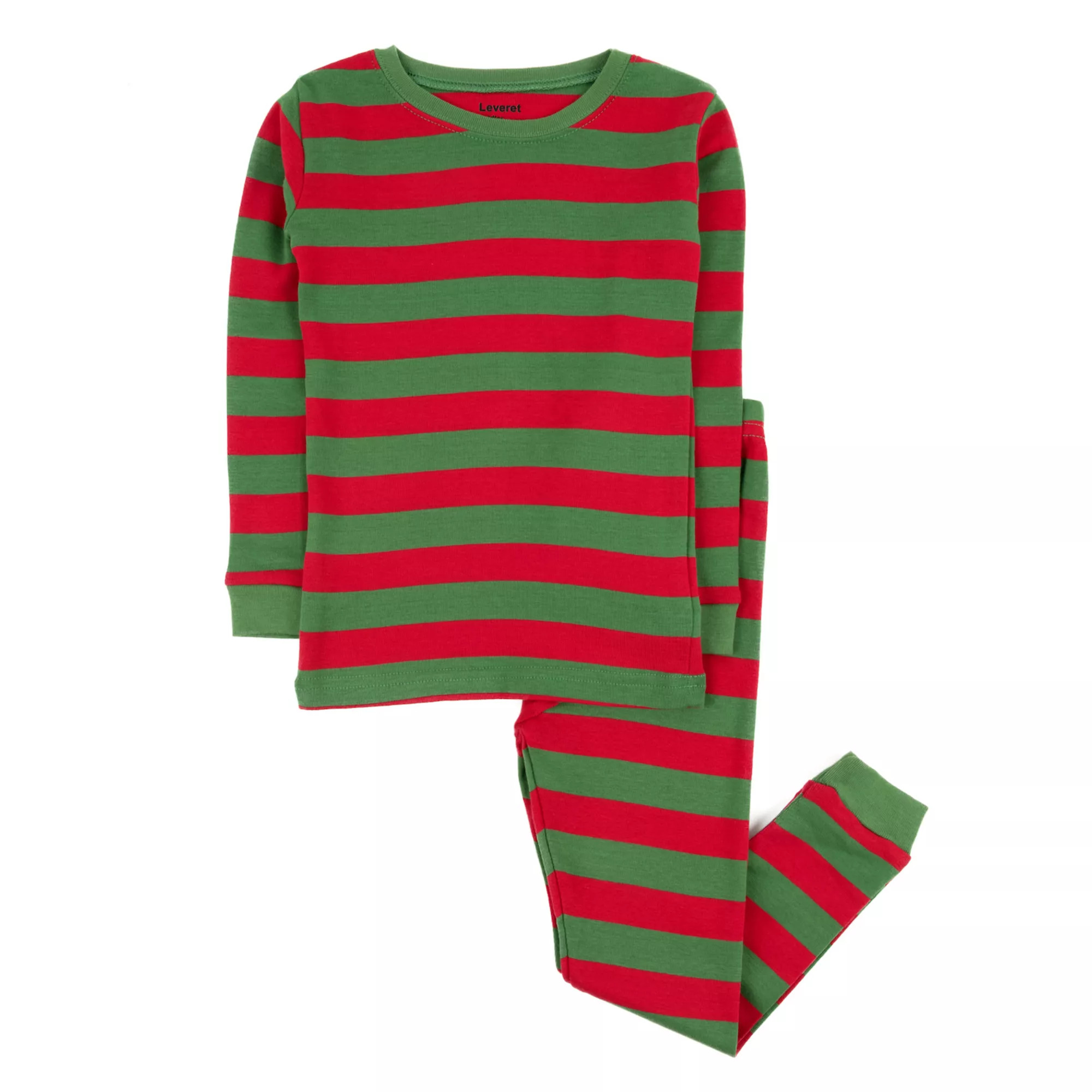 Leveret Kids Two Piece Cotton Pajamas Striped Red & Green 12 Year | Kohl's