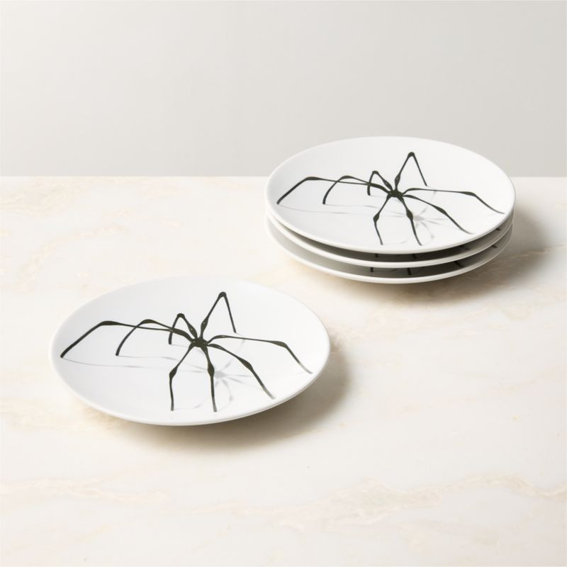 Huntsman White with Black Spider Appetizer Plates Set of 4 | CB2 | CB2