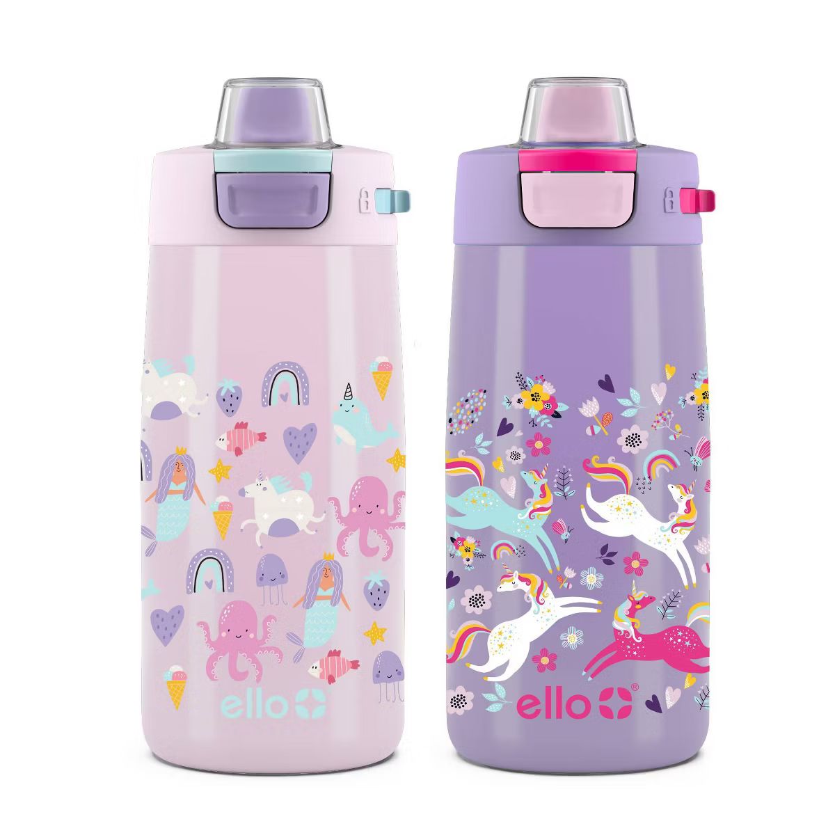 2pk Colby Kids' Stainless Steel 12oz Water Bottles Pink/Purple - Ello | Target