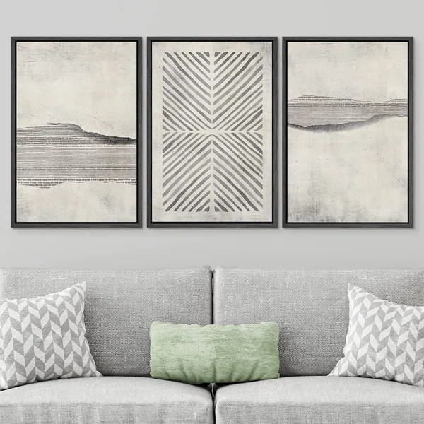 Grunge Geometric Line Framed On Canvas 3 Pieces Graphic Art | Wayfair North America