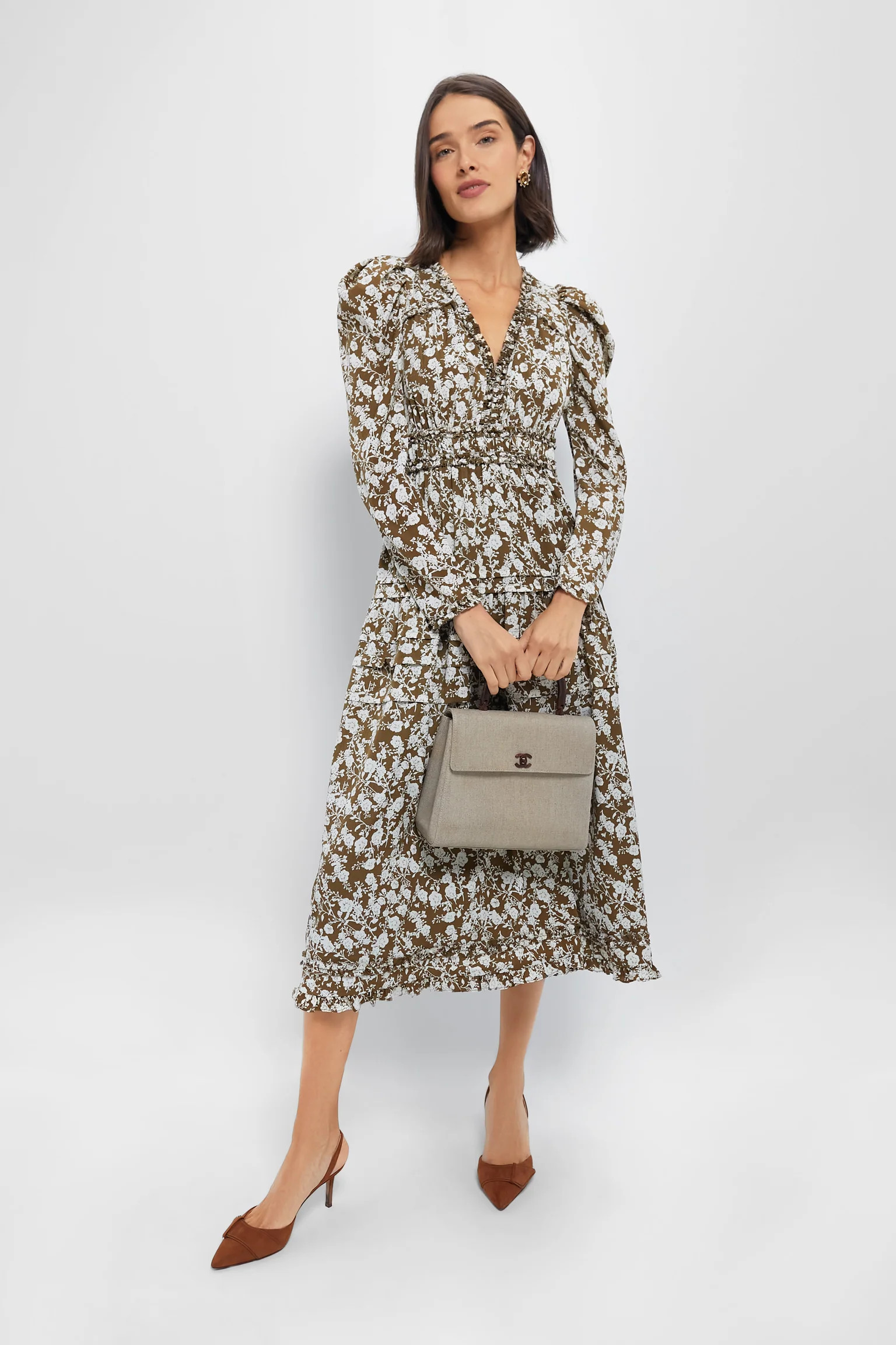 Olive Floral Renee Ruffle Midi Dress | Tuckernuck (US)