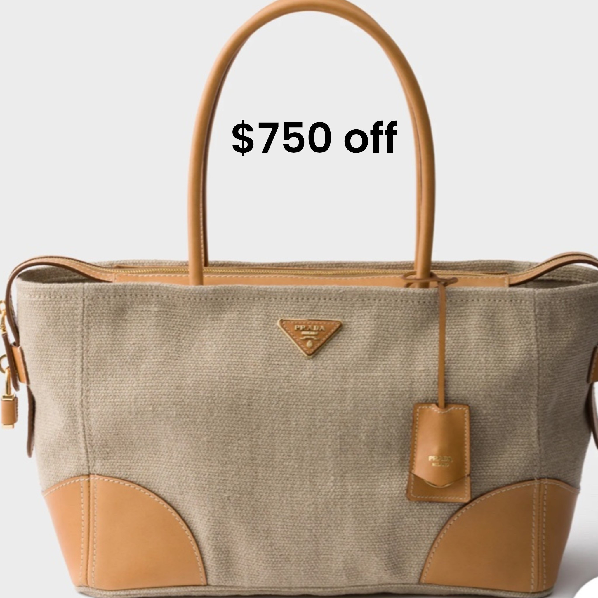 PRADA LINEN/LEATHER TOTE