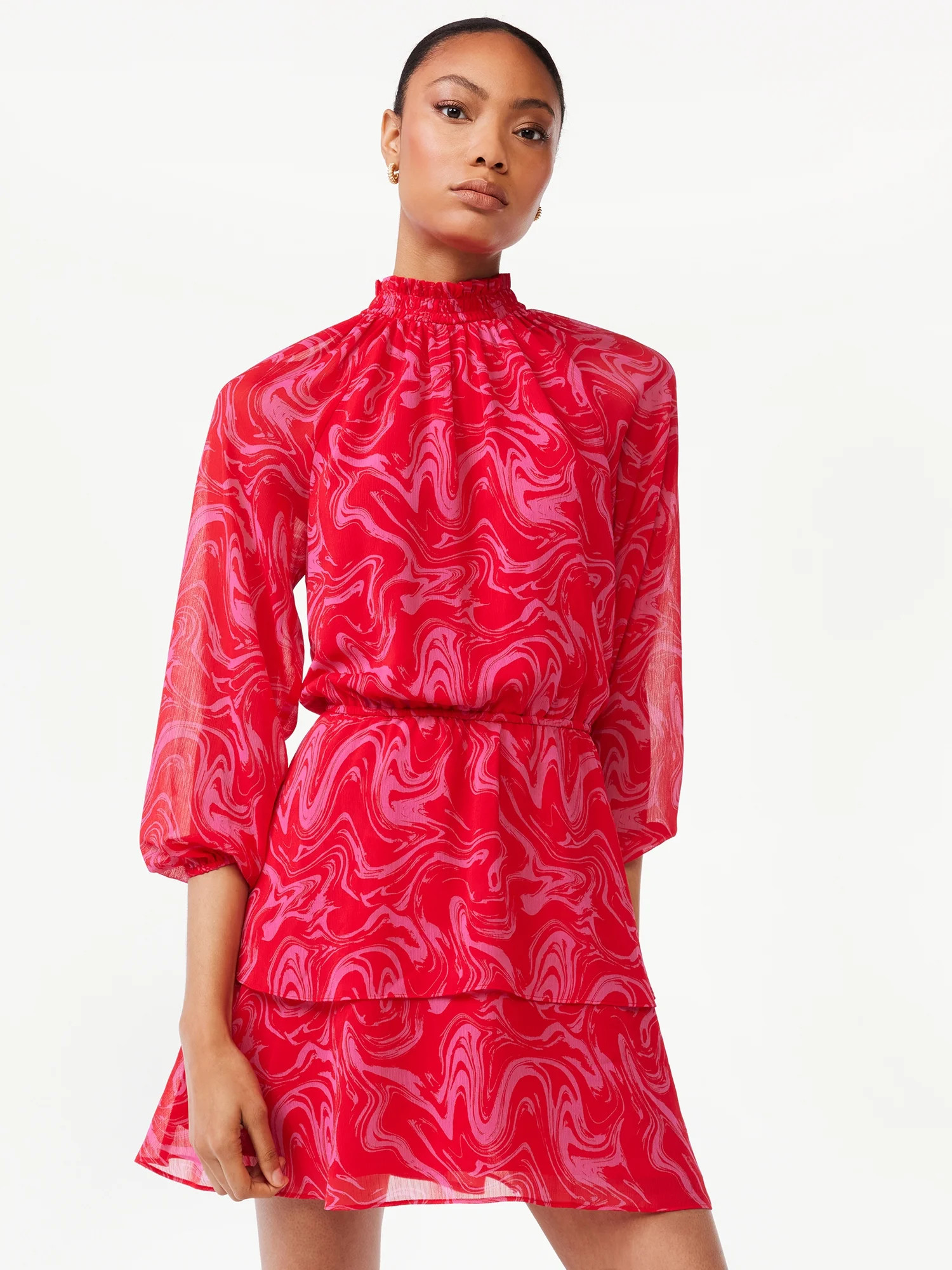 Scoop Women's Tiered Mini Dress with Smock Neck - Walmart.com | Walmart (US)