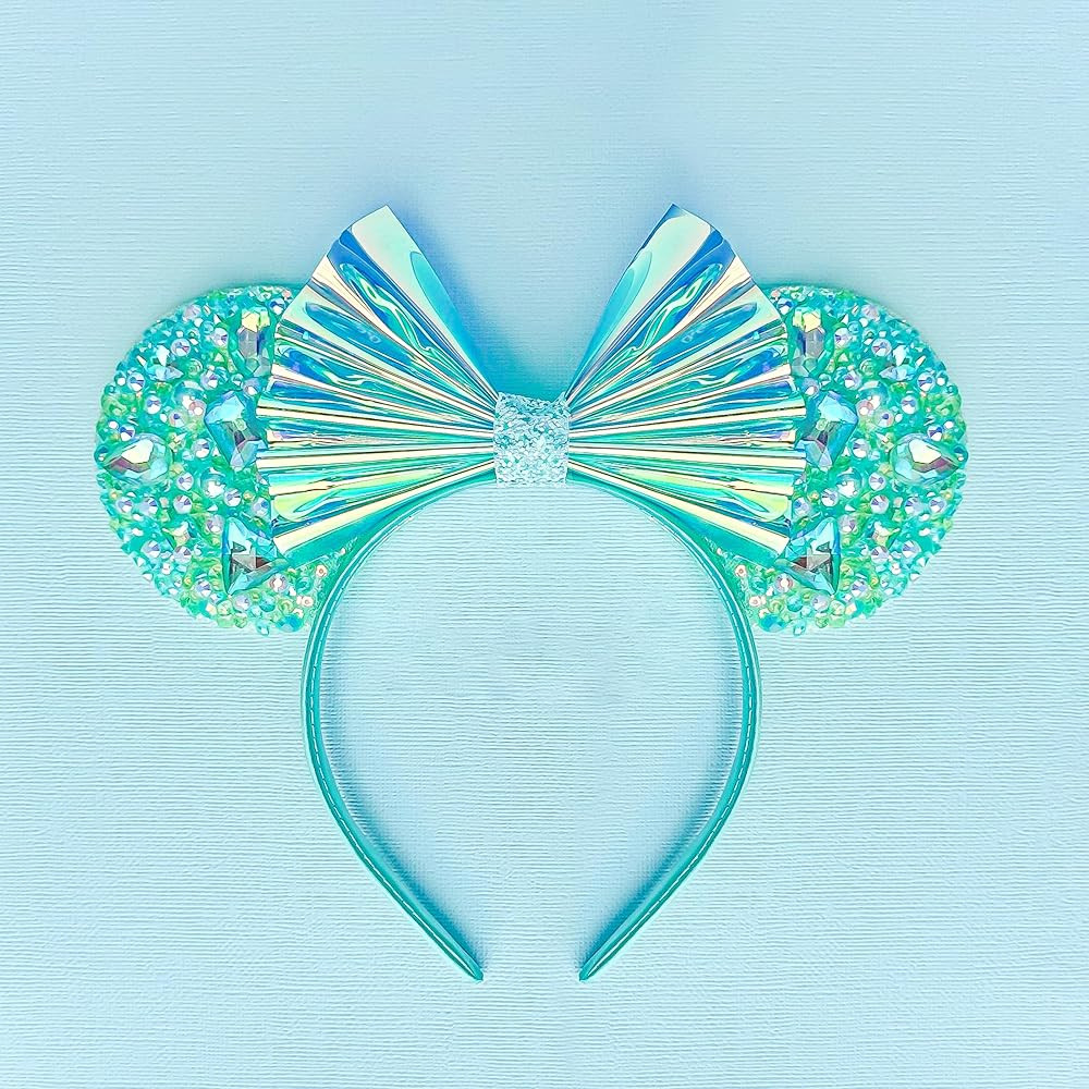 Mint Iridescent Sparkle Mickey Ears, Mint Mouse Ears, Mint Rhinestone Mouse Ears | Amazon (US)