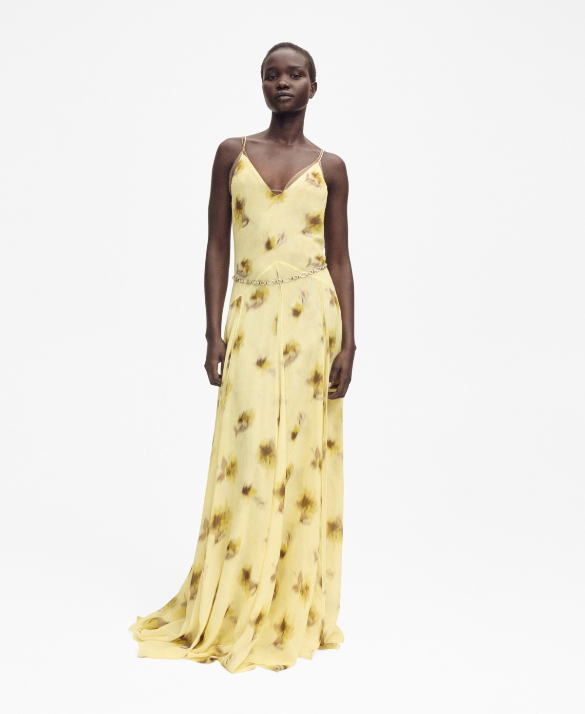 Mango Women's Long Floral-Print Dress - Pastel Yellow | Macy's
