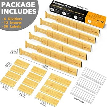 SpaceAid Bamboo Drawer Dividers with Inserts and Labels, Kitchen Adjustable Drawer Organizers, Ex... | Amazon (US)