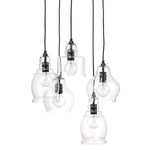 Set of 5 Black and Clear Glass Globe Pendant Cluster Lights, 96 | Christmas Central