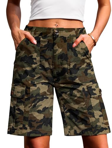 Eddoyee Bermuda Cargo Shorts for Women Casual Long Knee Length High Waisted Stretch Wide Leg Rela... | Amazon (US)