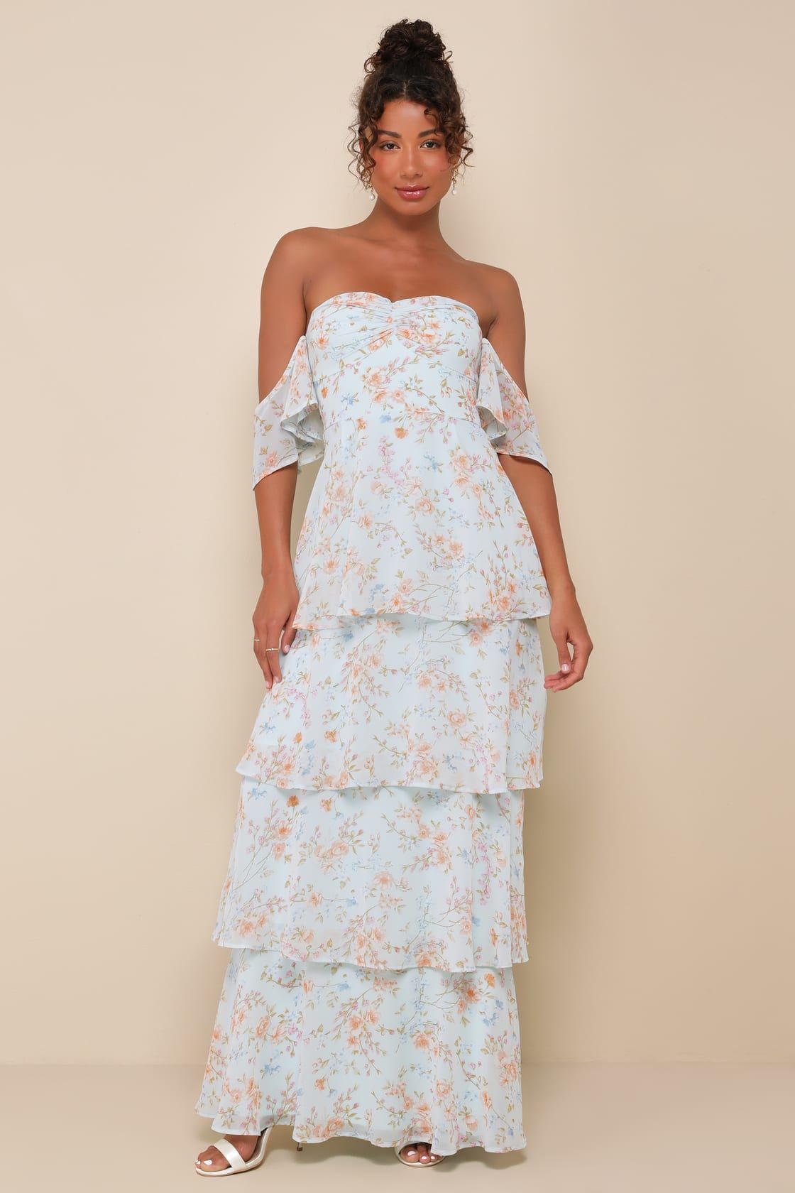 Charming Passion Mint Green Floral Off-the-Shoulder Maxi Dress | Lulus