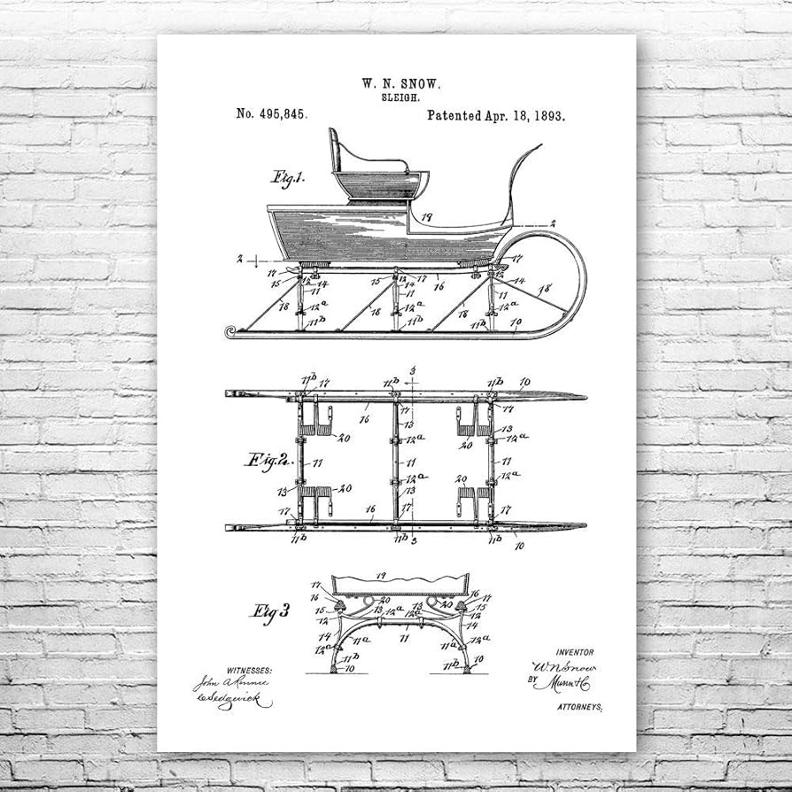 Sleigh Poster Print, Santas Sleigh, Santa Dad Gifts, Christmas Decor, Sleigh Blueprint, Ski Lodge... | Amazon (US)