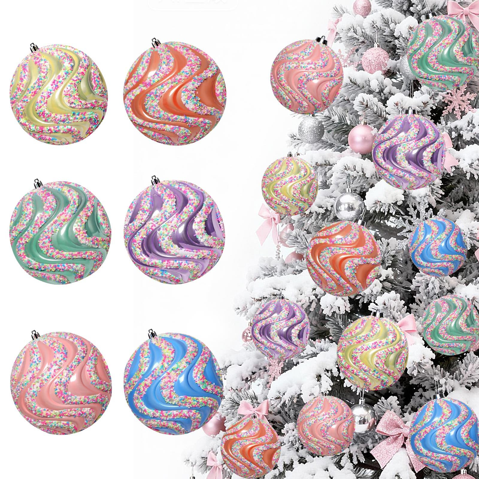 Lanpn 6 Pcs 4" Large Pastel Christmas Ornaments, Big Xmas Ball Outdoor, Plastic Christmas Tree Or... | Amazon (CA)