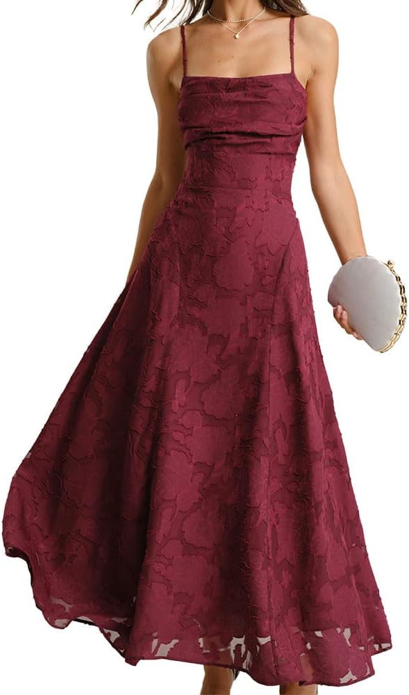 RIHOAS Women's Maxi Dresses Wedding Guest Dress A-Line Long Square Neck Backless Sling for Beach ... | Amazon (US)