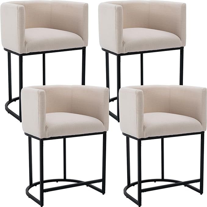 Modern Counter Height Linen Upholstered Bar Stools Set of 4, 24" Kitchen Counter Island Stools Ba... | Amazon (US)