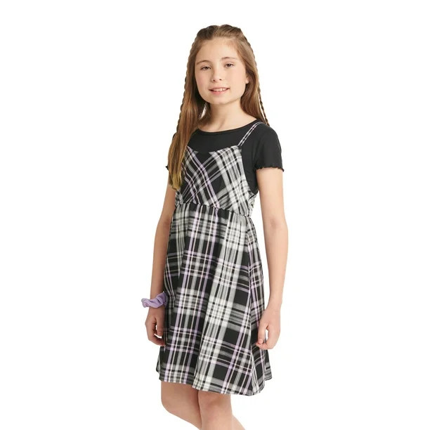 Justice Girls 2Fer Babydoll Plaid Dress, Sizes XS-XLP - Walmart.com | Walmart (US)