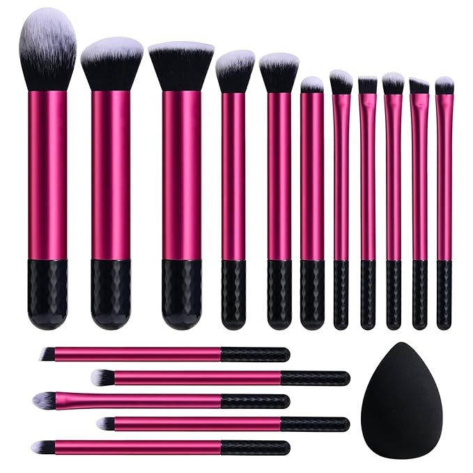 Amazon.com: BS-MALL Makeup Brushes 16 Pcs Purple Short Handle Travel Makeup Brus Set with 1 Trian... | Amazon (US)