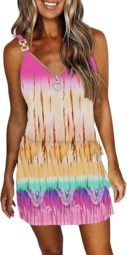 Women Summer Casual Striped Dress Sleeveless Halter Strap Flowy Boho Dress with Pockets | Amazon (US)