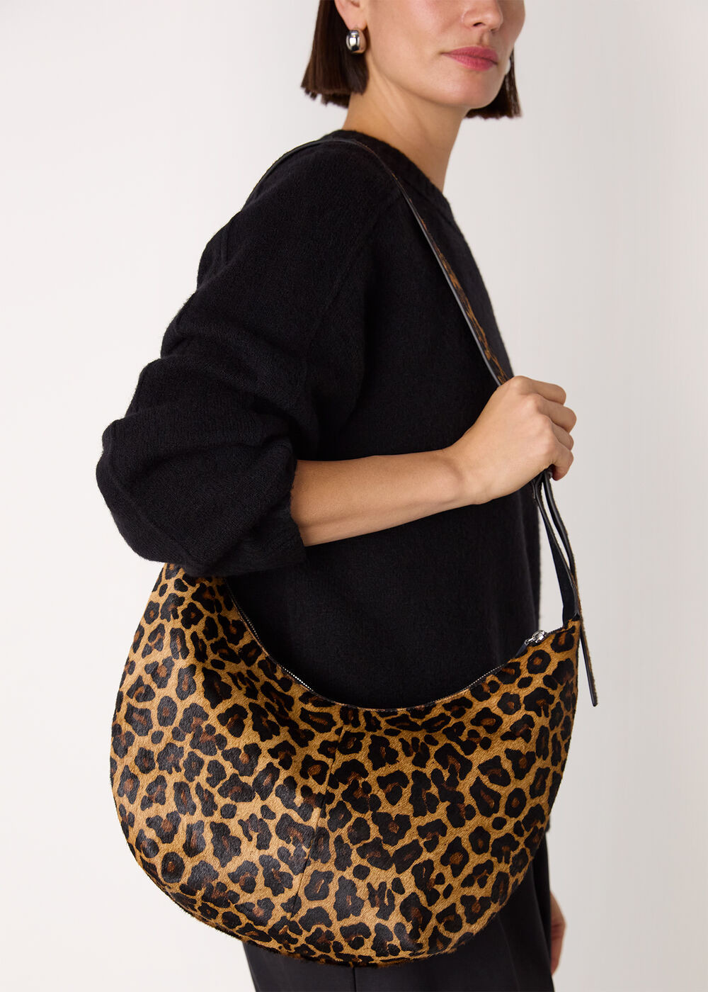Leopard Print Sia Curved Crossbody Bag | WHISTLES | Whistles UK | | Whistles