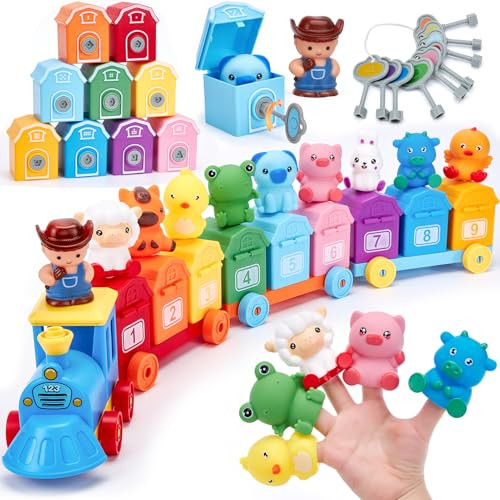 Toddler Learning Toys for 2 3 Year Old Boy - Counting Matching & Sorting Activity Montessori Train Set with Farm Animals, Finger Puppets, Keys to Lock and Unlock Barns, Preschool Toy Birthday Gift | Amazon (US)