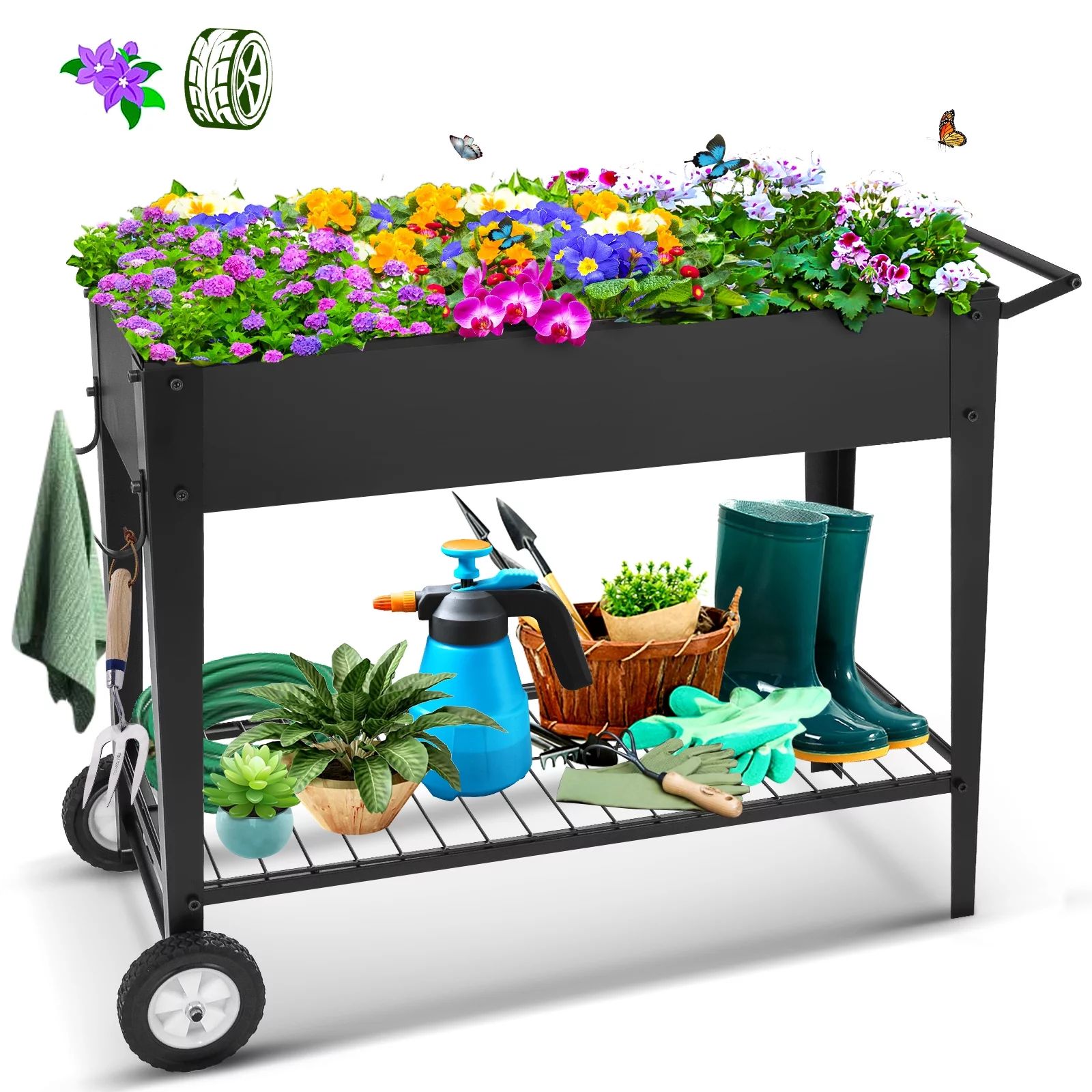 Tooca Raised Garden Bed Metal Mobile Raised Ergonomic Metal Planter for Indor/Outdoor 40"L x 16"W... | Walmart (US)