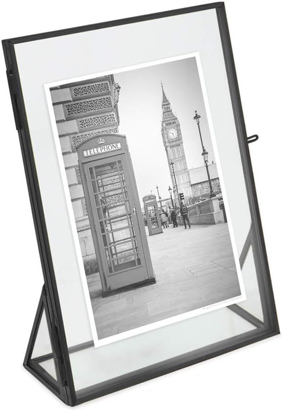 Isaac Jacobs 4x6, Black, Vintage Style Brass and Glass, Floating Photo Frame, Metal, (Vertical), ... | Amazon (US)