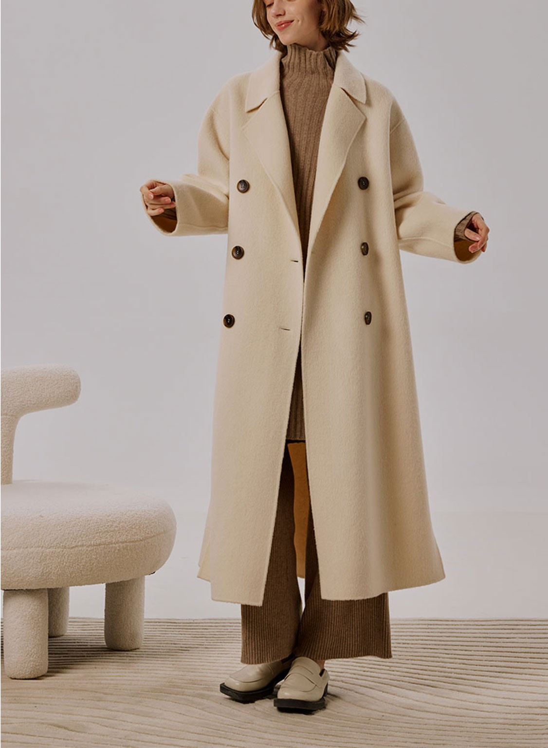 Nyla Double Breasted Alpaca Blend Coat | Silk Maison