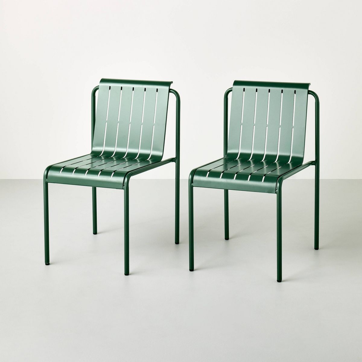 Slat Metal Outdoor Patio Dining Chairs (Set of 2) - Green - Hearth & Hand™ with Magnolia | Target