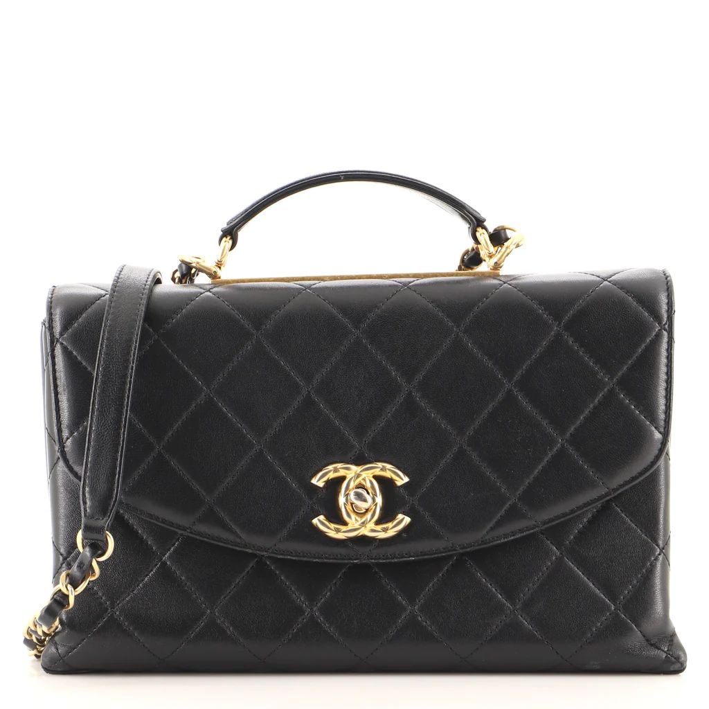 Chanel Trendy Spirit Top Handle Bag Quilted Lambskin Large Black 1128781 | Rebag