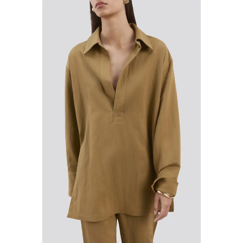 MANGO Oversize Popover Shirt in Khaki at Nordstrom, Size 6 | Nordstrom