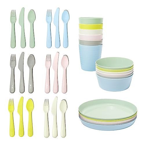 Ikea Kalas BPA Free Plastic Kids Tableware Set - Bowl, Plate, Cup and Cutlery - Pastel Colours | Amazon (US)
