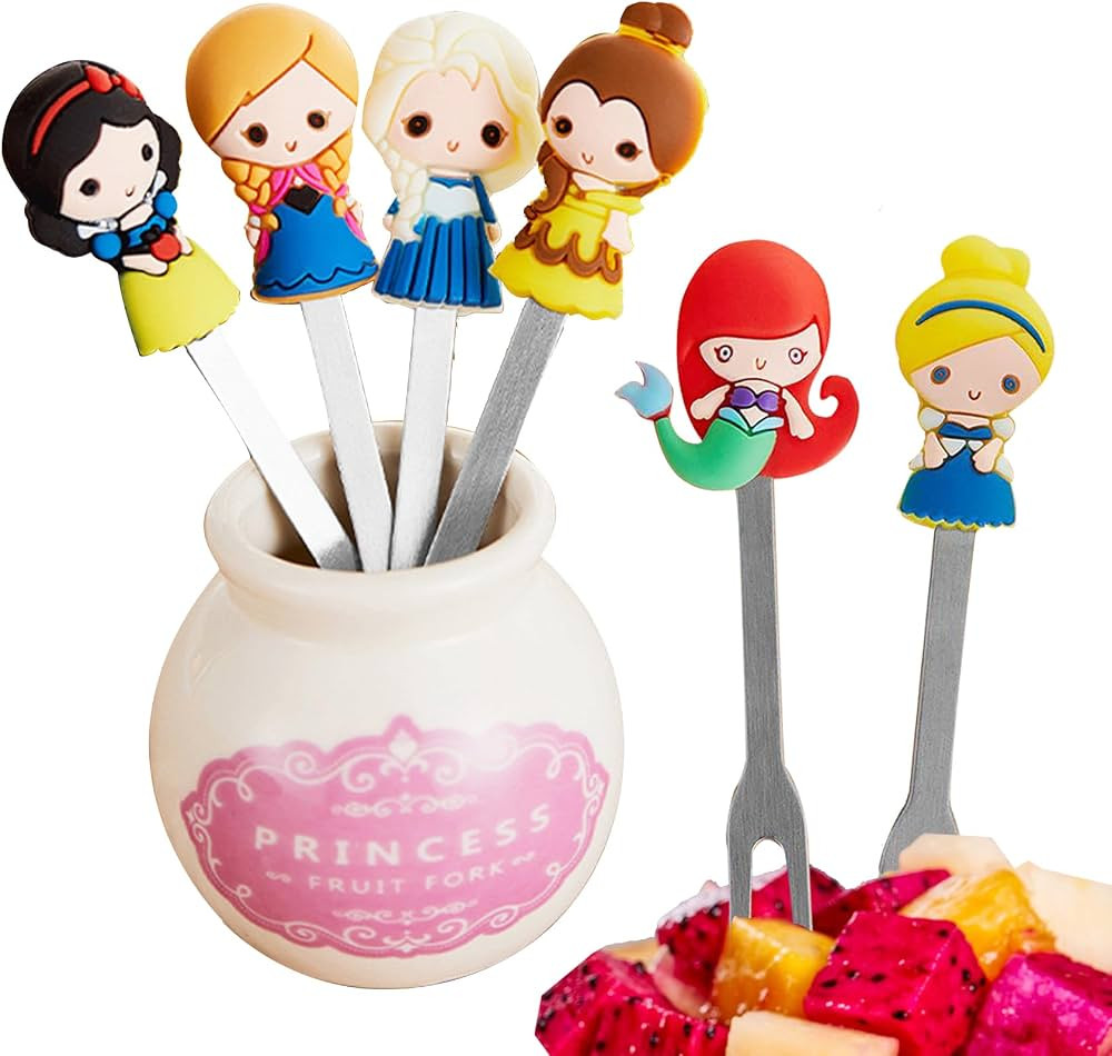 Fruit Fork, Fun Cute Cartoon with Ceramic Storage Box Holder Stainless Steel Food Pick Forks for ... | Amazon (US)