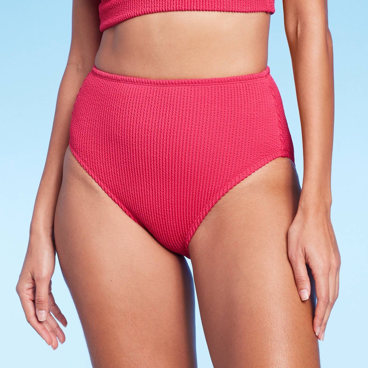 Women's Full Coverage Pucker Textured High Waist Bikini Bottom - Kona Sol™ Red S | Target
