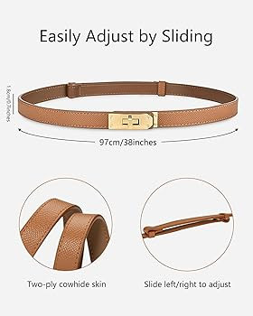 Women's Skinny Leather Belt with Adjustable Silver Turn-Lock Buckle - Ideal for Dresses, Jeans, a... | Amazon (US)
