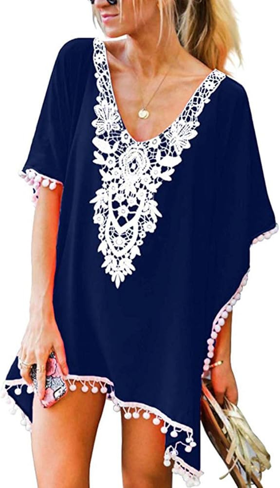 CPOKRTWSO Women’s Crochet Chiffon Tassel Swimsuit Beach Bikini Cover Ups for Swimwear | Amazon (US)