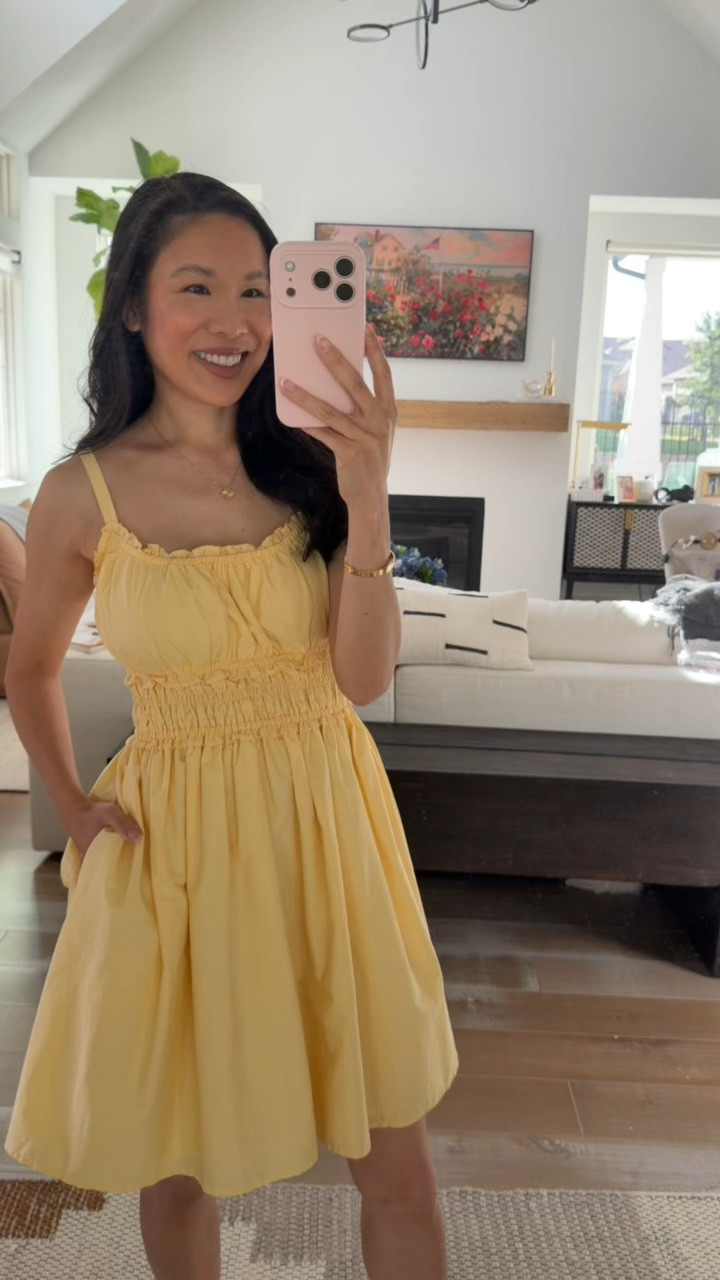 Love this  bra free yellow mini dress that comes in a handful of colors! Looks so flattering on, has pockets, and great for breast-feeding. Perfect for the summertime! ￼

#LTKootd #LTKmomlife #LTKSeasonal