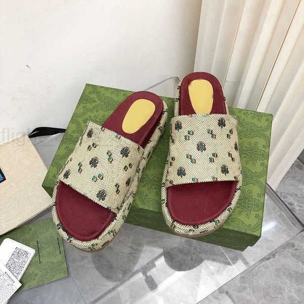Women Designer Sandals Platform Slide Sandal Beach Slippers Multicolor Canvas linen fabric Printi... | DHGate